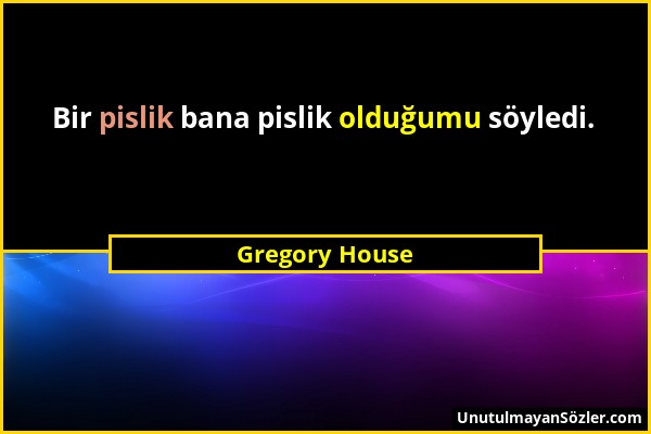 Gregory House - Bir pislik bana pislik olduğumu söyledi....