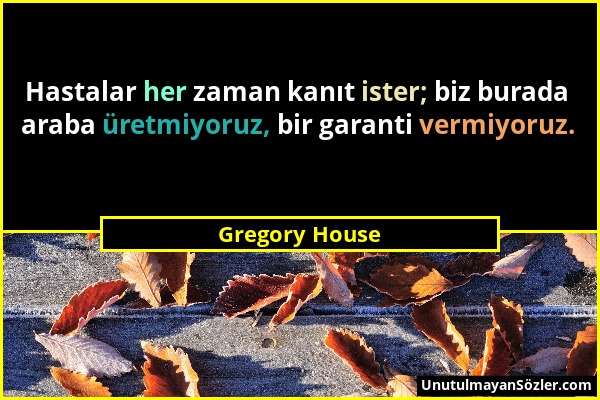 Gregory House - Hastalar her zaman kanıt ister; biz burada araba üretmiyoruz, bir garanti vermiyoruz....