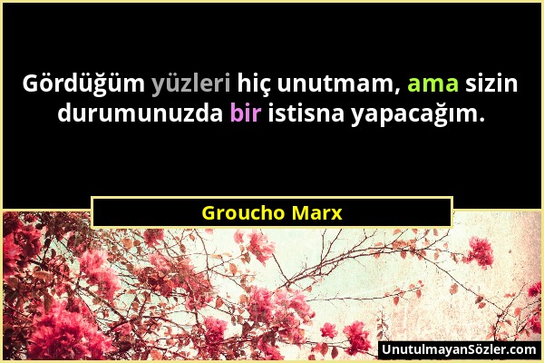 Groucho Marx - Gördüğüm yüzleri hiç unutmam, ama sizin durumunuzda bir istisna yapacağım....