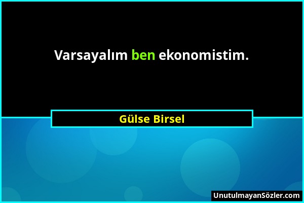 Gülse Birsel - Varsayalım ben ekonomistim....