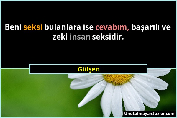 Gülşen - Beni seksi bulanlara ise cevabım, başarılı ve zeki insan seksidir....