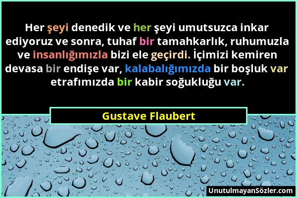 Gustave Flaubert - Her şeyi denedik ve her şeyi umutsuzca inkar ediyoruz ve sonra, tuhaf bir tamahkarlık, ruhumuzla ve insanlığımızla bizi ele geçirdi...