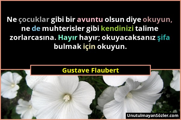 Gustave Flaubert - Ne çocuklar gibi bir avuntu olsun diye okuyun, ne de muhterisler gibi kendinizi talime zorlarcasına. Hayır hayır; okuyacaksanız şif...