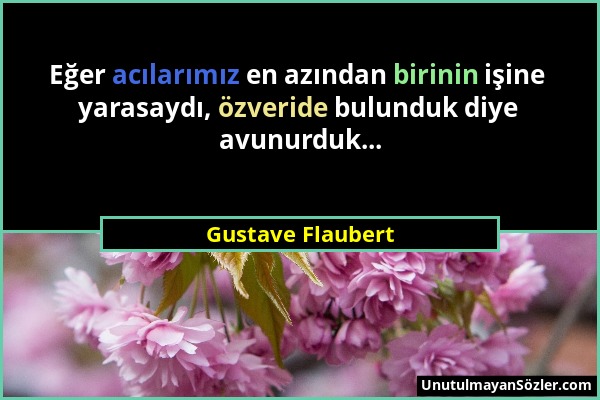 Gustave Flaubert - Eğer acılarımız en azından birinin işine yarasaydı, özveride bulunduk diye avunurduk......
