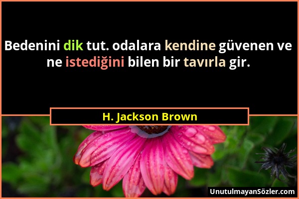 H. Jackson Brown - Bedenini dik tut. odalara kendine güvenen ve ne istediğini bilen bir tavırla gir....