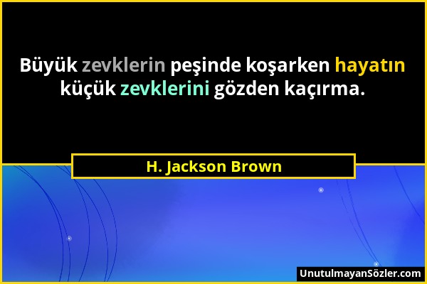 H. Jackson Brown - Büyük zevklerin peşinde koşarken hayatın küçük zevklerini gözden kaçırma....
