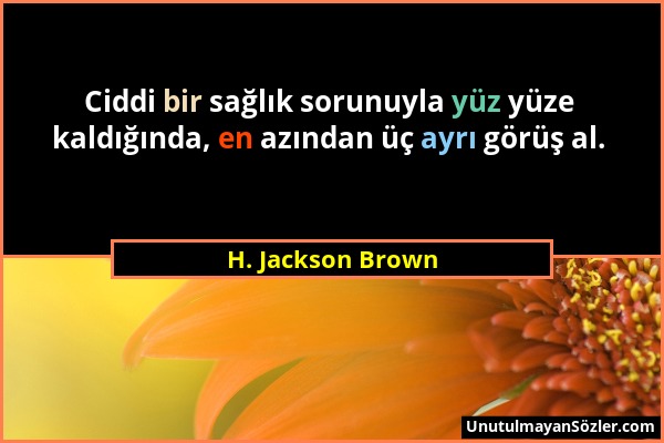 H. Jackson Brown - Ciddi bir sağlık sorunuyla yüz yüze kaldığında, en azından üç ayrı görüş al....