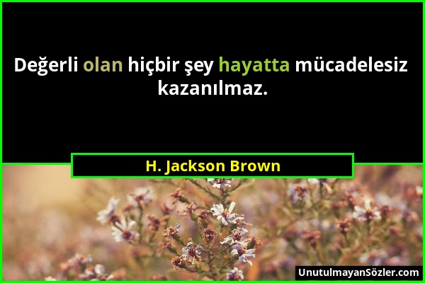 H. Jackson Brown - Değerli olan hiçbir şey hayatta mücadelesiz kazanılmaz....