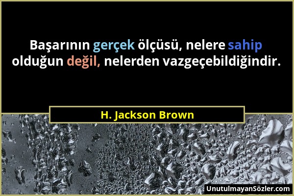 H. Jackson Brown - Başarının gerçek ölçüsü, nelere sahip olduğun değil, nelerden vazgeçebildiğindir....