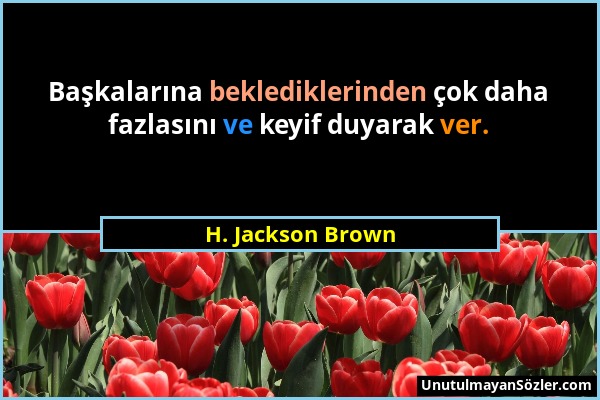H. Jackson Brown - Başkalarına beklediklerinden çok daha fazlasını ve keyif duyarak ver....