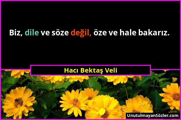 Hacı Bektaş Veli - Biz, dile ve söze değil, öze ve hale bakarız....