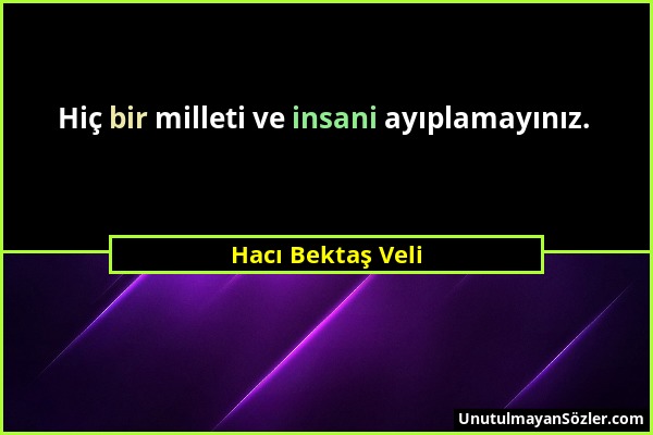 Hacı Bektaş Veli - Hiç bir milleti ve insani ayıplamayınız....