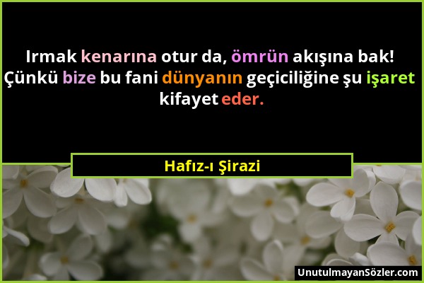 Hafız-ı Şirazi - Irmak kenarına otur da, ömrün akışına bak! Çünkü bize bu fani dünyanın geçiciliğine şu işaret kifayet eder....