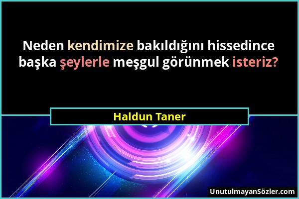 Haldun Taner - Neden kendimize bakıldığını hissedince başka şeylerle meşgul görünmek isteriz?...