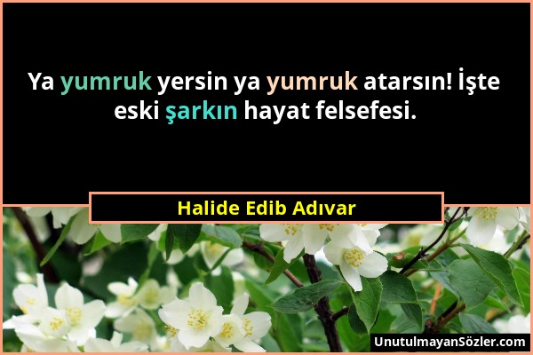 Halide Edib Adıvar - Ya yumruk yersin ya yumruk atarsın! İşte eski şarkın hayat felsefesi....