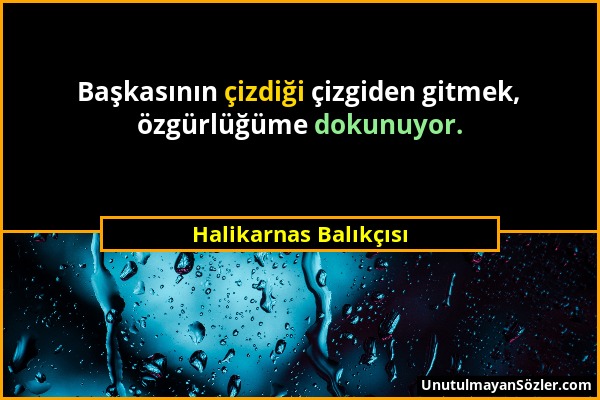 Halikarnas Balıkçısı - Başkasının çizdiği çizgiden gitmek, özgürlüğüme dokunuyor....