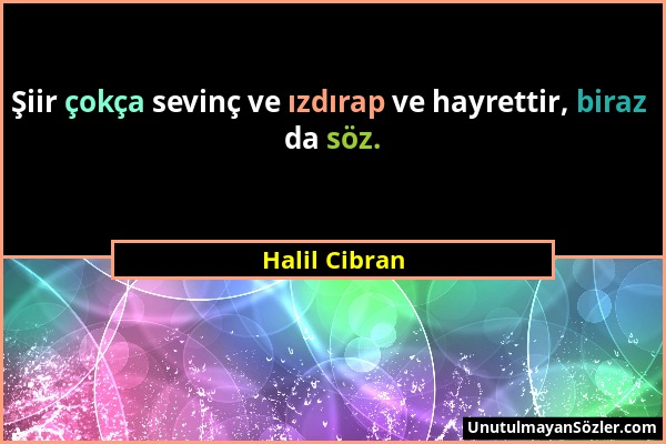 Halil Cibran - Şiir çokça sevinç ve ızdırap ve hayrettir, biraz da söz....