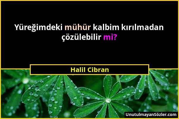 Halil Cibran - Yüreğimdeki mühür kalbim kırılmadan çözülebilir mi?...