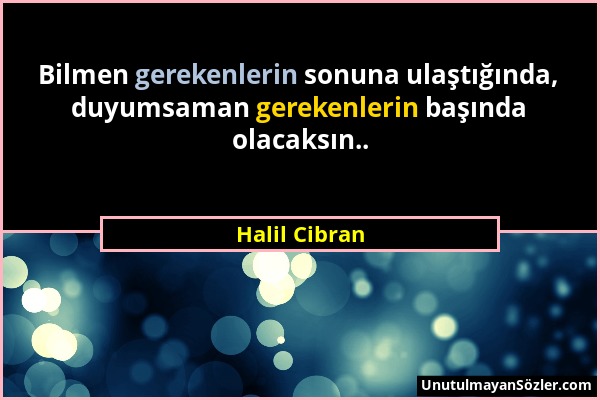 Halil Cibran - Bilmen gerekenlerin sonuna ulaştığında, duyumsaman gerekenlerin başında olacaksın.....