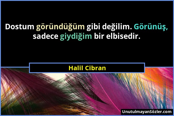 Halil Cibran - Dostum göründüğüm gibi değilim. Görünüş, sadece giydiğim bir elbisedir....