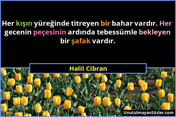 Halil Cibran - Her kışın yüreğinde titreyen bir bahar vardır. Her gecenin peçesinin ardında tebessümle bekleyen bir şafak vardır....