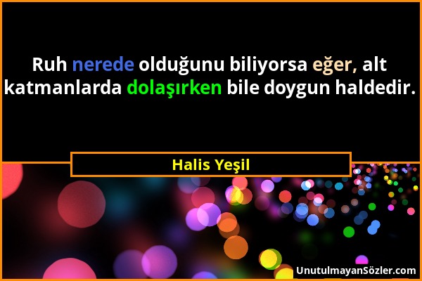 Halis Yeşil - Ruh nerede olduğunu biliyorsa eğer, alt katmanlarda dolaşırken bile doygun haldedir....