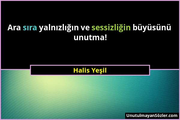 Halis Yeşil - Ara sıra yalnızlığın ve sessizliğin büyüsünü unutma!...