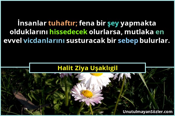 Halit Ziya Uşaklıgil - İnsanlar tuhaftır; fena bir şey yapmakta olduklarını hissedecek olurlarsa, mutlaka en evvel vicdanlarını susturacak bir sebep b...