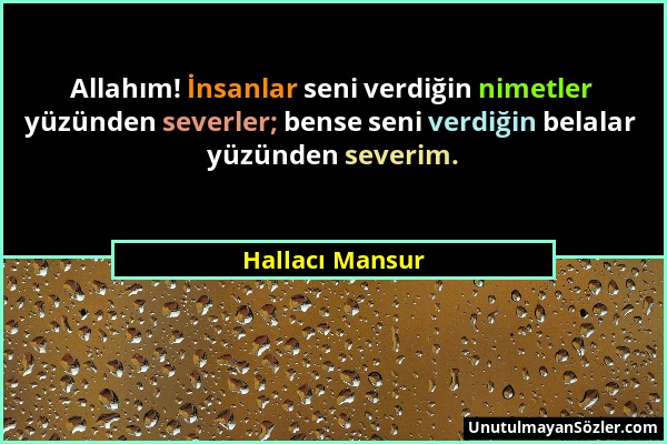 Hallacı Mansur - Allahım! İnsanlar seni verdiğin nimetler yüzünden severler; bense seni verdiğin belalar yüzünden severim....