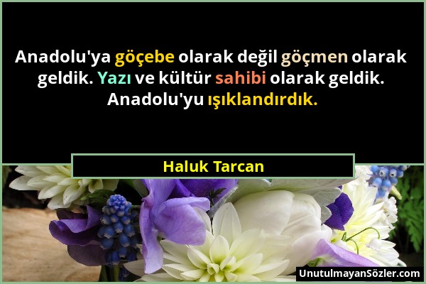 Haluk Tarcan - Anadolu'ya göçebe olarak değil göçmen olarak geldik. Yazı ve kültür sahibi olarak geldik. Anadolu'yu ışıklandırdık....