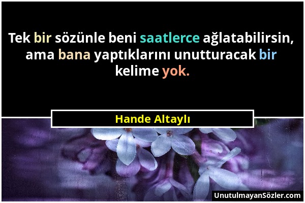 Hande Altaylı - Tek bir sözünle beni saatlerce ağlatabilirsin, ama bana yaptıklarını unutturacak bir kelime yok....