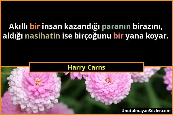 Harry Carns - Akıllı bir insan kazandığı paranın birazını, aldığı nasihatin ise birçoğunu bir yana koyar....