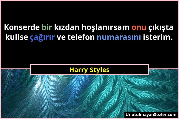 Harry Styles - Konserde bir kızdan hoşlanırsam onu çıkışta kulise çağırır ve telefon numarasını isterim....