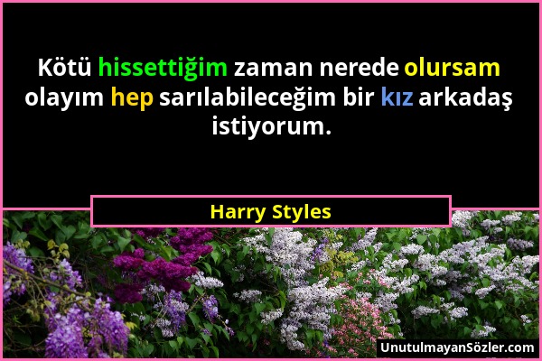 Harry Styles - Kötü hissettiğim zaman nerede olursam olayım hep sarılabileceğim bir kız arkadaş istiyorum....