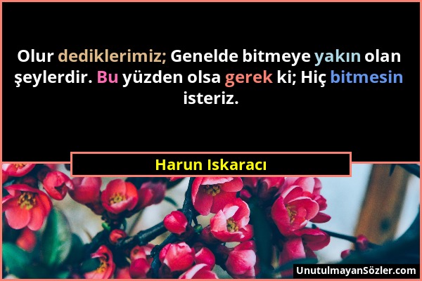 Harun Iskaracı - Olur dediklerimiz; Genelde bitmeye yakın olan şeylerdir. Bu yüzden olsa gerek ki; Hiç bitmesin isteriz....