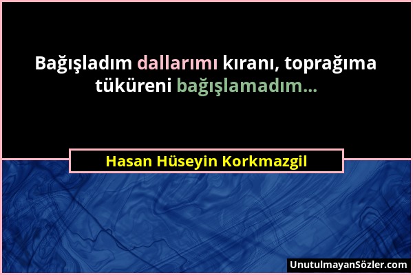 Hasan Hüseyin Korkmazgil - Bağışladım dallarımı kıranı, toprağıma tüküreni bağışlamadım......