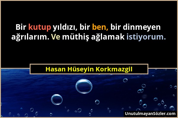 Hasan Hüseyin Korkmazgil - Bir kutup yıldızı, bir ben, bir dinmeyen ağrılarım. Ve müthiş ağlamak istiyorum....