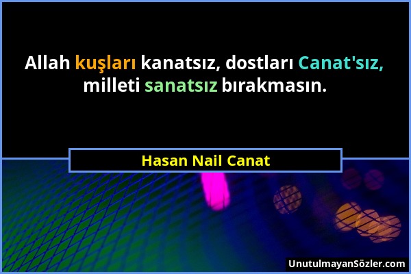 Hasan Nail Canat - Allah kuşları kanatsız, dostları Canat'sız, milleti sanatsız bırakmasın....