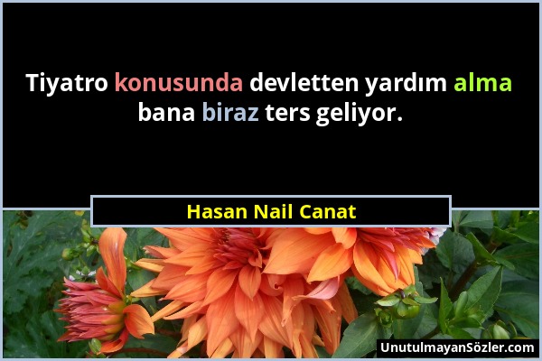 Hasan Nail Canat - Tiyatro konusunda devletten yardım alma bana biraz ters geliyor....