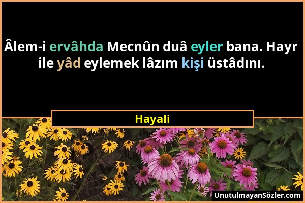 Hayali - Âlem-i ervâhda Mecnûn duâ eyler bana. Hayr ile yâd eylemek lâzım kişi üstâdını....