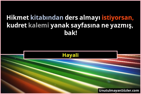 Hayali - Hikmet kitabından ders almayı istiyorsan, kudret kalemi yanak sayfasına ne yazmış, bak!...