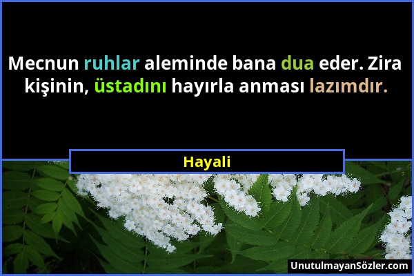 Hayali - Mecnun ruhlar aleminde bana dua eder. Zira kişinin, üstadını hayırla anması lazımdır....