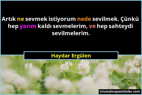 Haydar Ergülen - Artık ne sevmek istiyorum nede sevilmek. Çünkü hep yarım kaldı sevmelerim, ve hep sahteydi sevilmelerim....