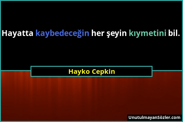 Hayko Cepkin - Hayatta kaybedeceğin her şeyin kıymetini bil....