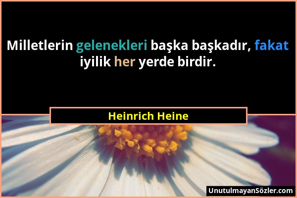 Heinrich Heine - Milletlerin gelenekleri başka başkadır, fakat iyilik her yerde birdir....
