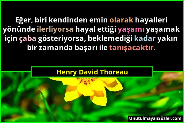Henry David Thoreau - Eğer, biri kendinden emin olarak hayalleri yönünde ilerliyorsa hayal ettiği yaşamı yaşamak için çaba gösteriyorsa, beklemediği k...