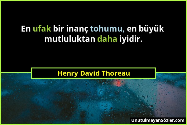 Henry David Thoreau - En ufak bir inanç tohumu, en büyük mutluluktan daha iyidir....