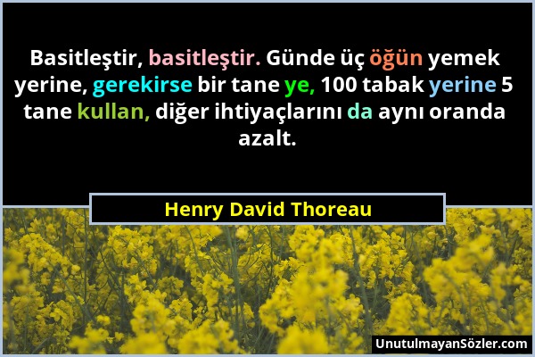 Henry David Thoreau - Basitleştir, basitleştir. Günde üç öğün yemek yerine, gerekirse bir tane ye, 100 tabak yerine 5 tane kullan, diğer ihtiyaçlarını...