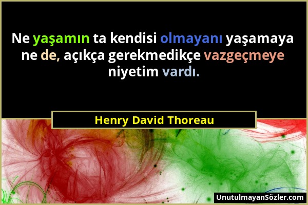 Henry David Thoreau - Ne yaşamın ta kendisi olmayanı yaşamaya ne de, açıkça gerekmedikçe vazgeçmeye niyetim vardı....