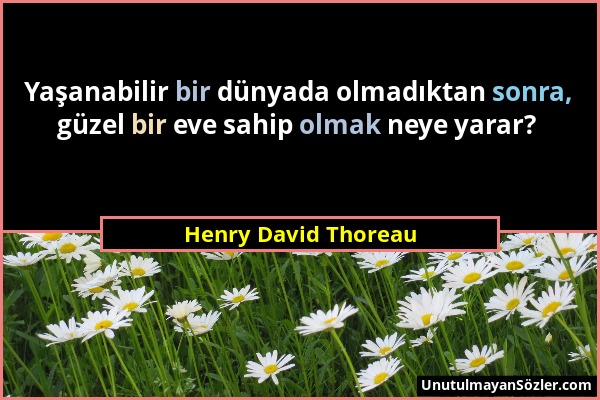 Henry David Thoreau - Yaşanabilir bir dünyada olmadıktan sonra, güzel bir eve sahip olmak neye yarar?...